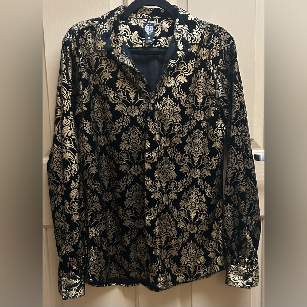 Twisted Tailor Luxurious Black and Gold Men's Button Down Shirt